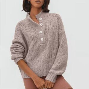 Everlane The Lofty Knit Henley Alpaca Henley Pink Sweater Pullover XS NWT